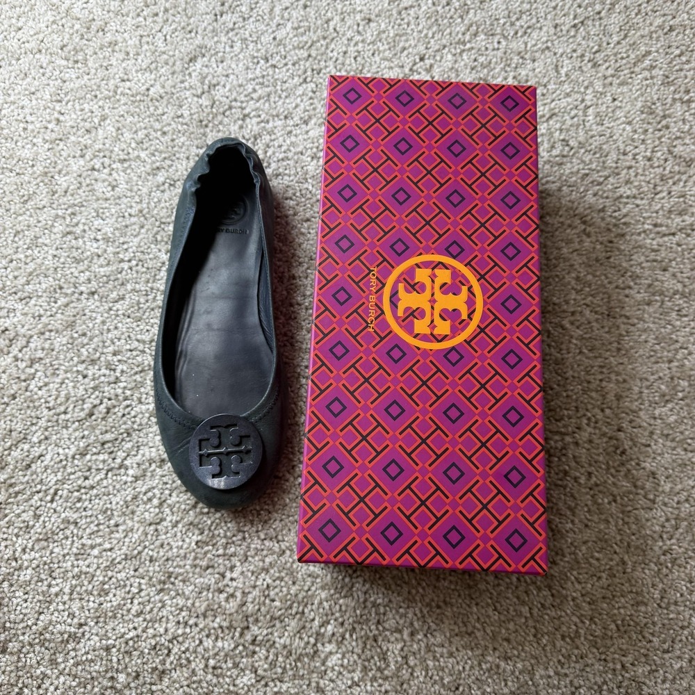 Tory Burch Shoes Womens Size 8.5 Blue Suede Minnie Travel Ballet Flats Logo